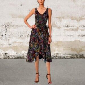 Eshakti Women's Navy Floral Wrap Midi Dress - Large